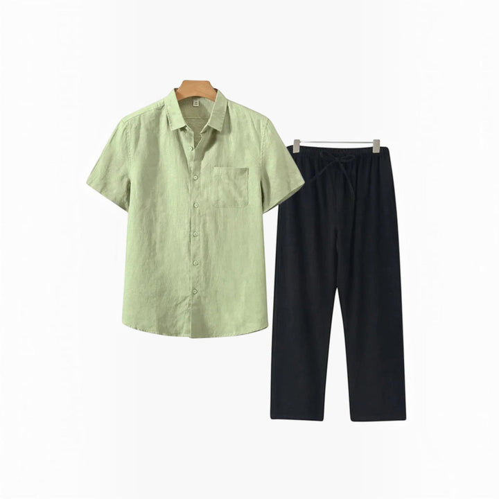 Comfortable men's relaxed fit shirt and shorts set, perfect for summer resort wear.