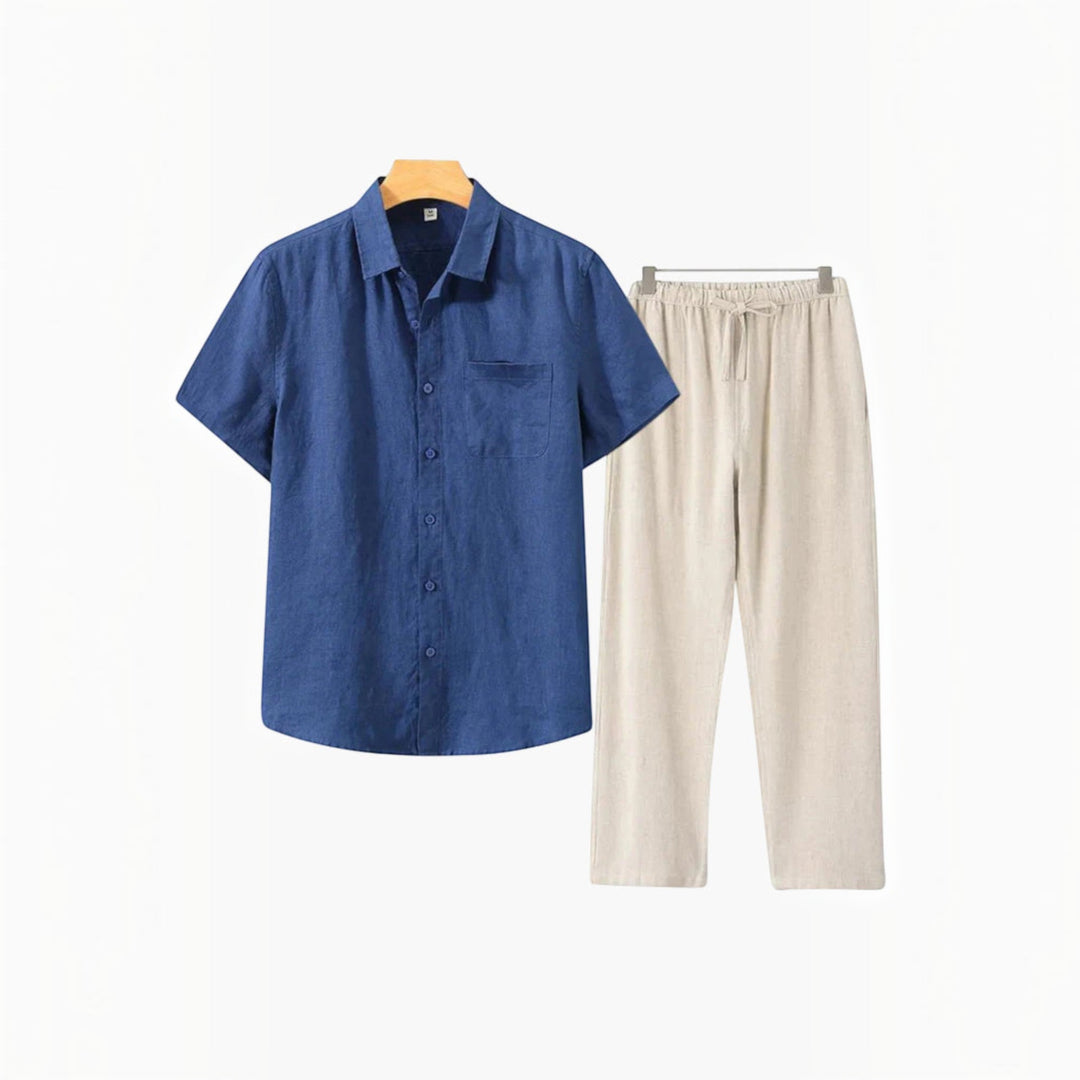 Men's relaxed fit shirt shorts set, a comfortable and stylish option for summer events.