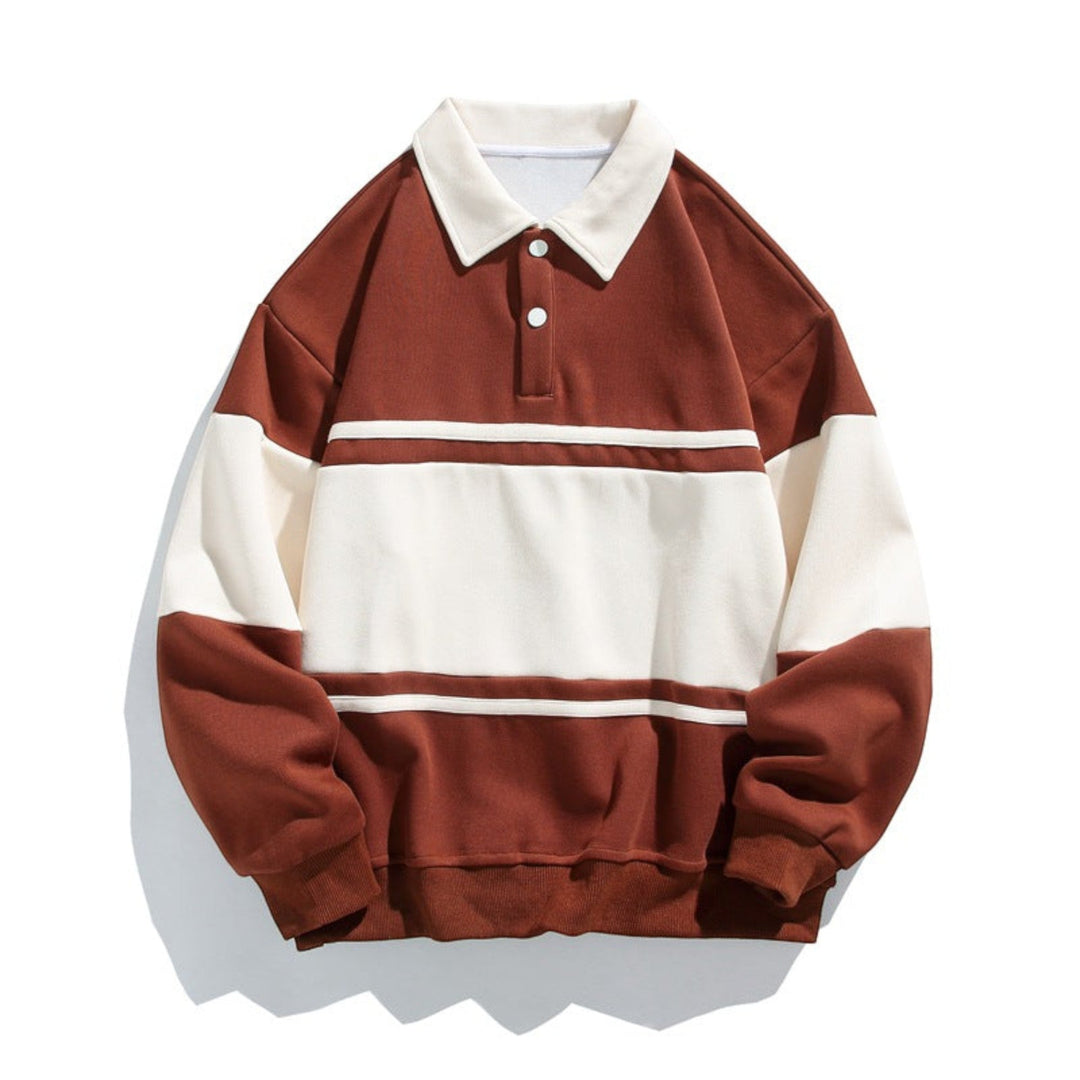 Men's Relaxed Fit Polo Sweatshirt, classic button placket, comfortable casual wear.