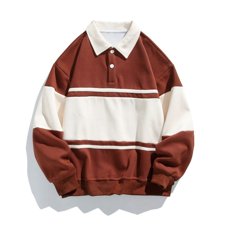 Men's Relaxed Fit Polo Sweatshirt, classic button placket, comfortable casual wear.
