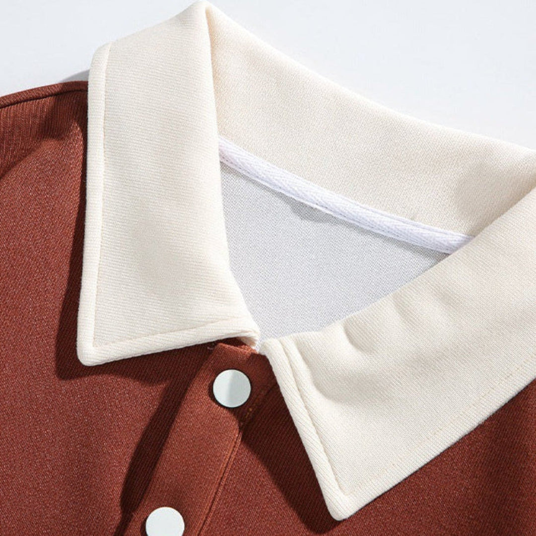 Men's long-sleeve polo sweatshirt, relaxed fit, versatile for year-round casual wear.