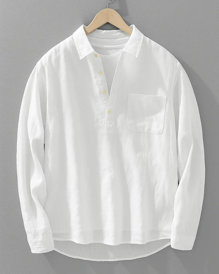 Versatile men's popover shirt with relaxed fit, ideal for breezy summer casual wear.