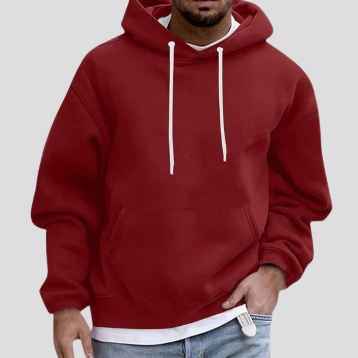 Stylish men's pullover hoodie. Relaxed fit design with practical pockets for everyday casual comfort.