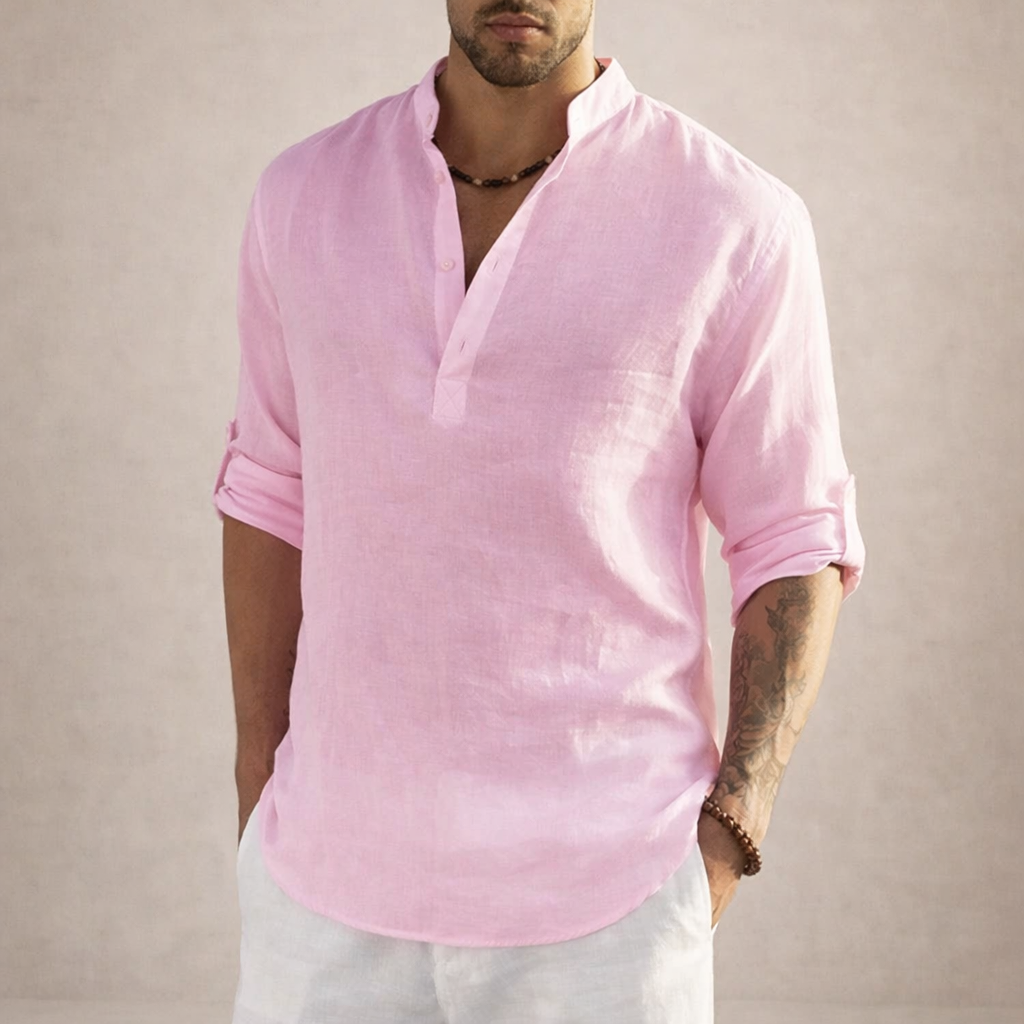 Men's smart casual roll sleeve shirt, open placket design, perfect for summer holidays & beachwear.