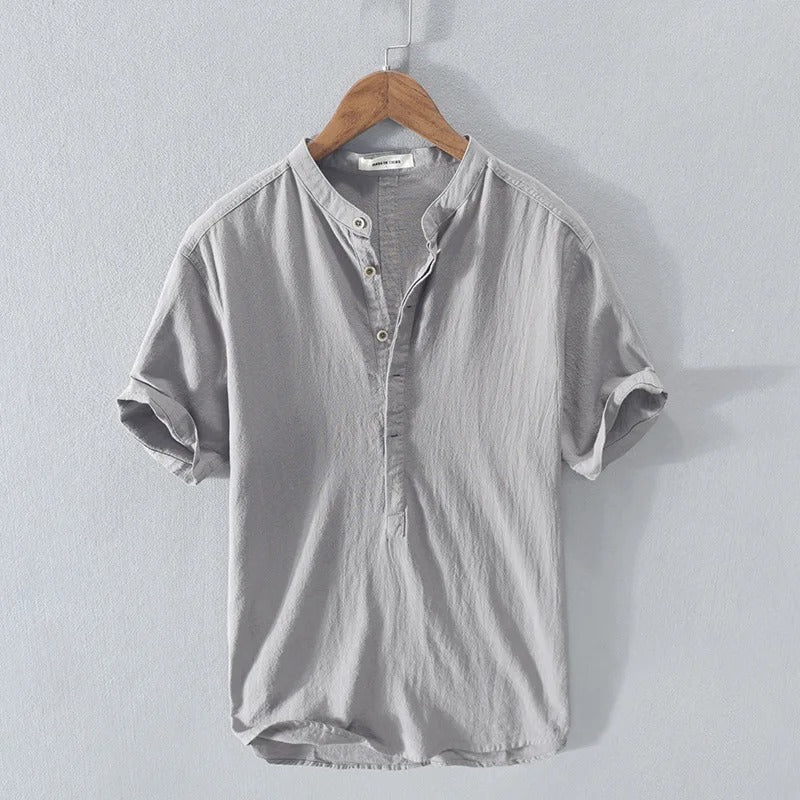 Lightweight men's casual short sleeve shirt, relaxed fit, great for vacation and summer fashion comfort.