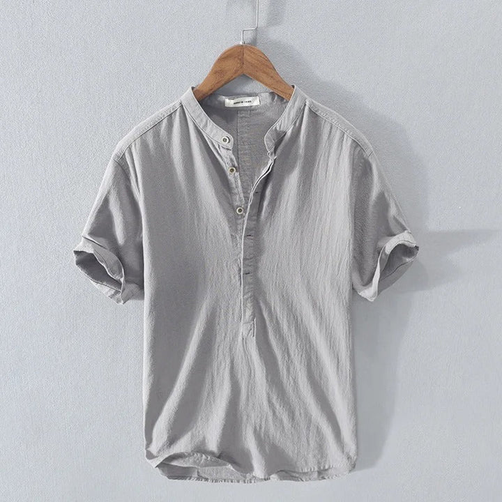 Lightweight men's casual short sleeve shirt, relaxed fit, great for vacation and summer fashion comfort.