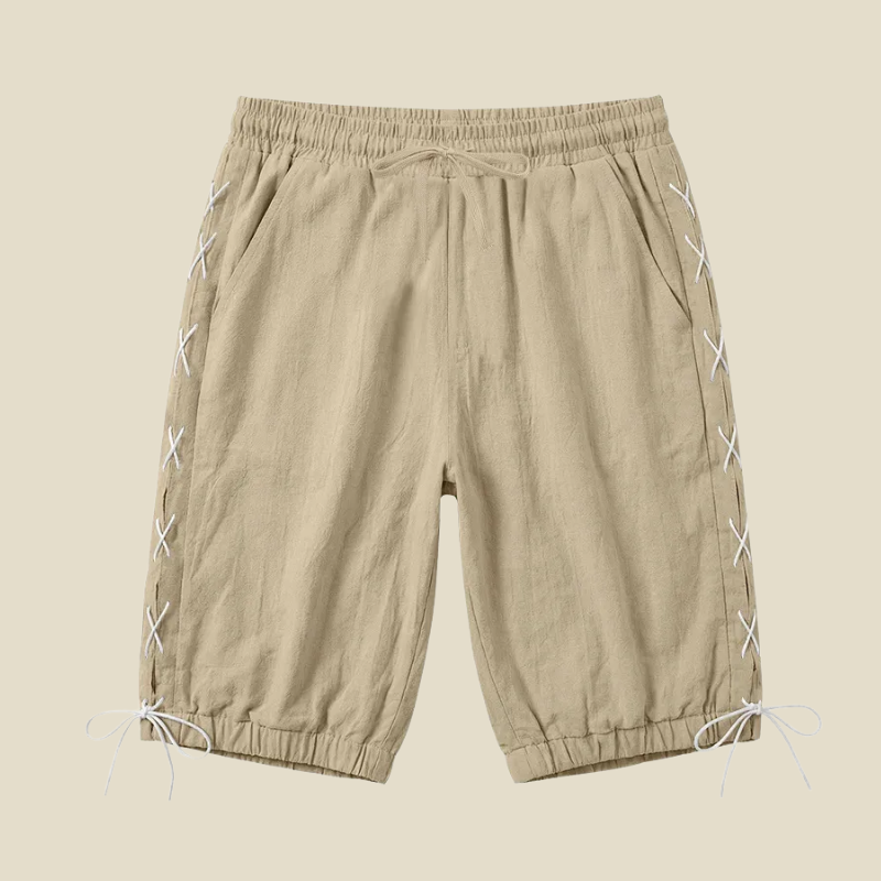 Men's relaxed fit shorts with lace-up sides & drawstring waist, perfect for casual summer streetwear comfort.