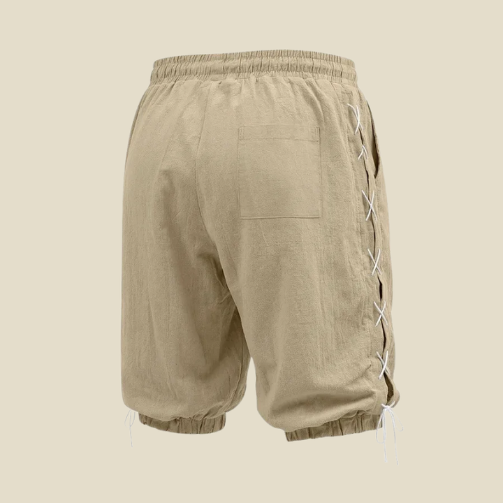 Casual men's knee-length shorts, featuring a relaxed fit and stylish lace-up side details for comfort.