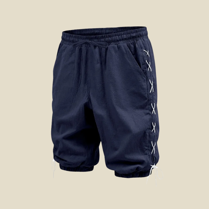 Comfortable men's relaxed fit shorts, ideal for casual wear with lace-up sides and an adjustable drawstring.