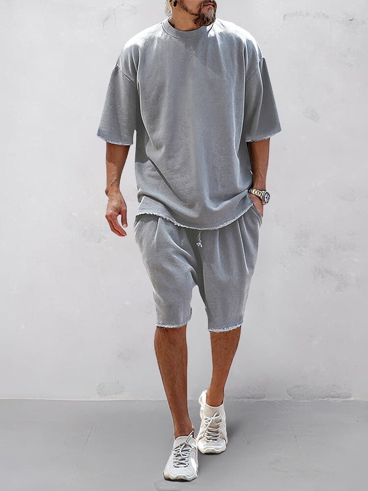 Men's relaxed fit solid sports set, two-piece comfort wear for active and casual days.