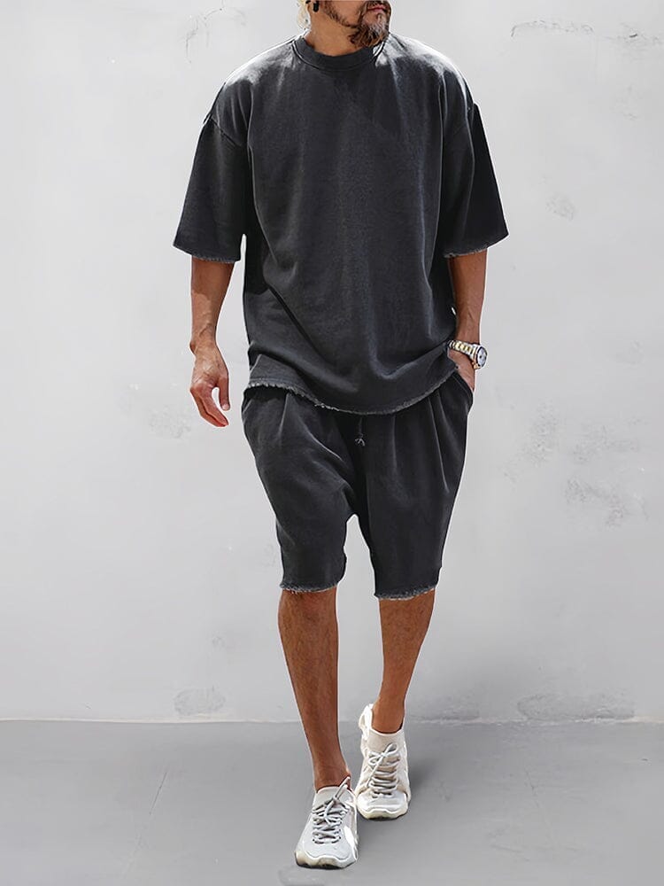 Casual men's solid tracksuit, relaxed fit, versatile for comfortable spring & summer daily wear.
