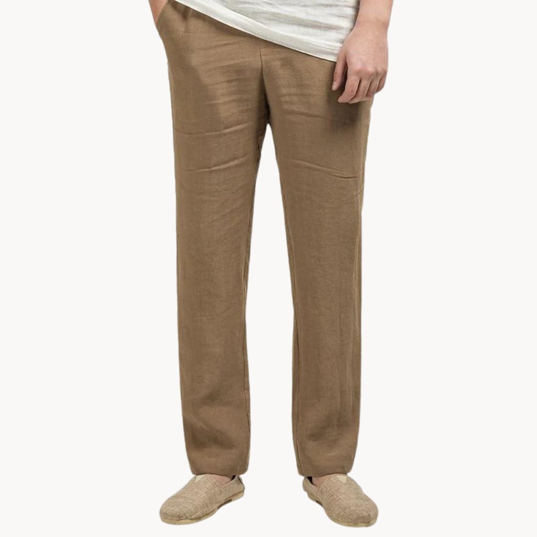 Versatile men's loose fit straight leg trousers for casual everyday comfort. Elastic waist.