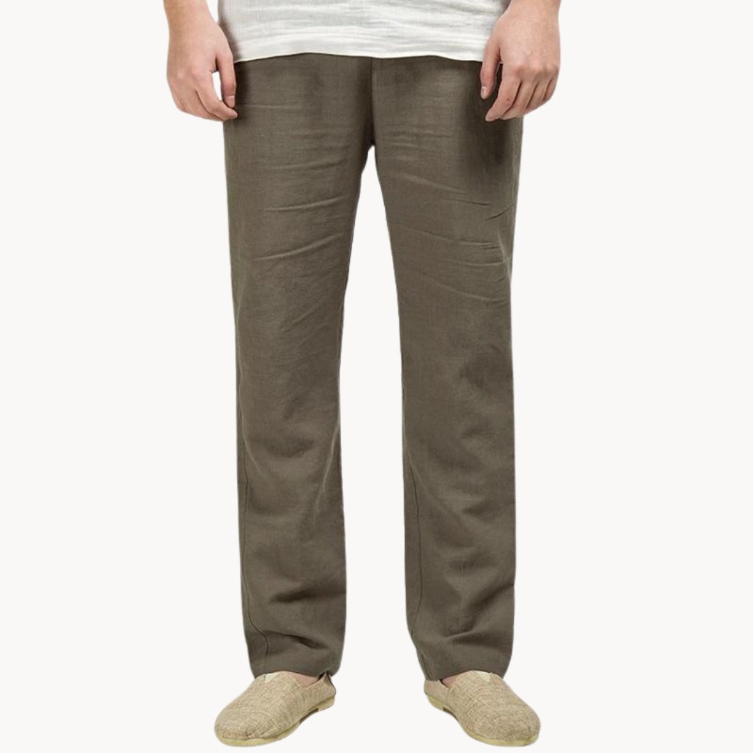 Comfortable men's relaxed fit casual pants. Straight leg & elastic waist for daily style.