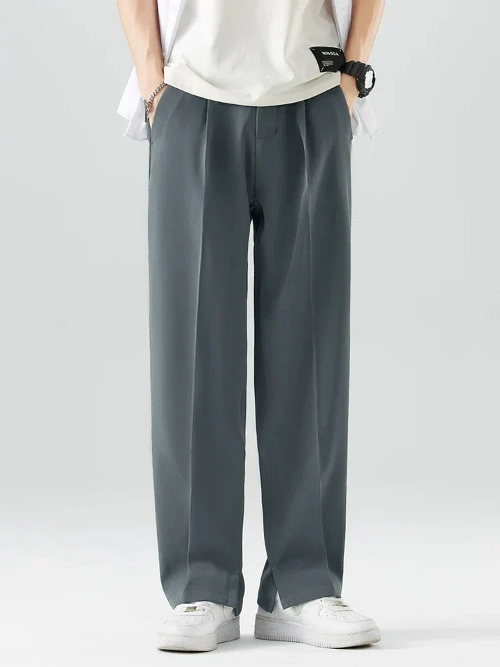 Close-up of the soft, breathable fabric of men's relaxed fit straight leg chinos, emphasizing comfort.