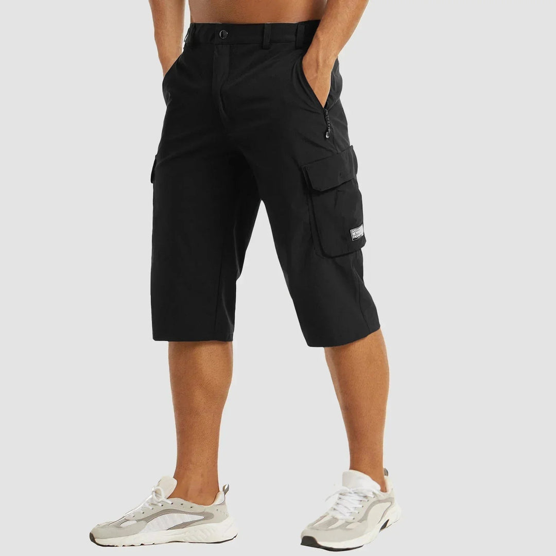 Comfortable men's stretch cargo bermuda shorts, relaxed fit. Versatile casual shorts for summer adventures.