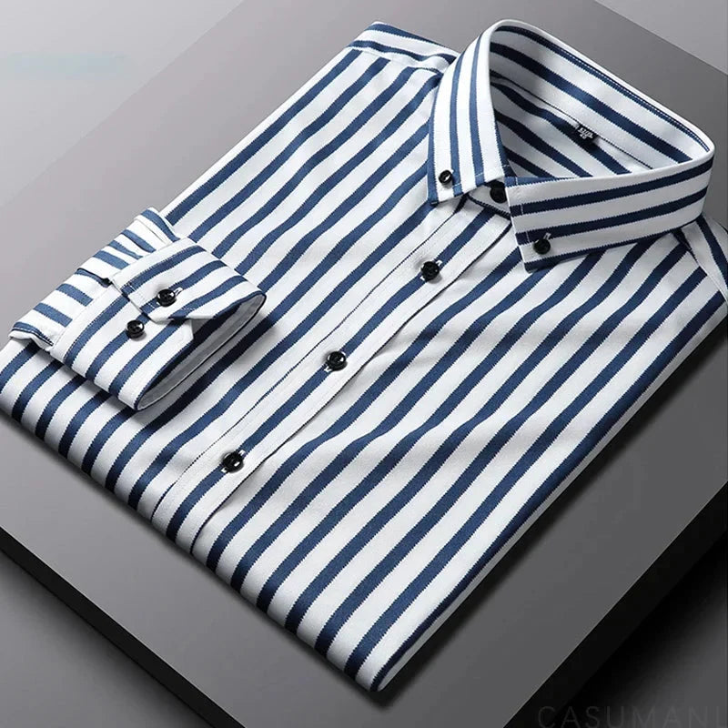 Men's relaxed fit striped button-down shirt, perfect for versatile everyday casual and smart casual wear.