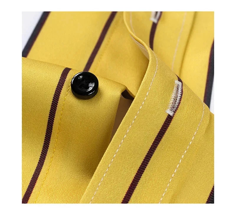 Modern men's relaxed fit striped button-down long sleeve shirt, combining comfort with smart casual style.