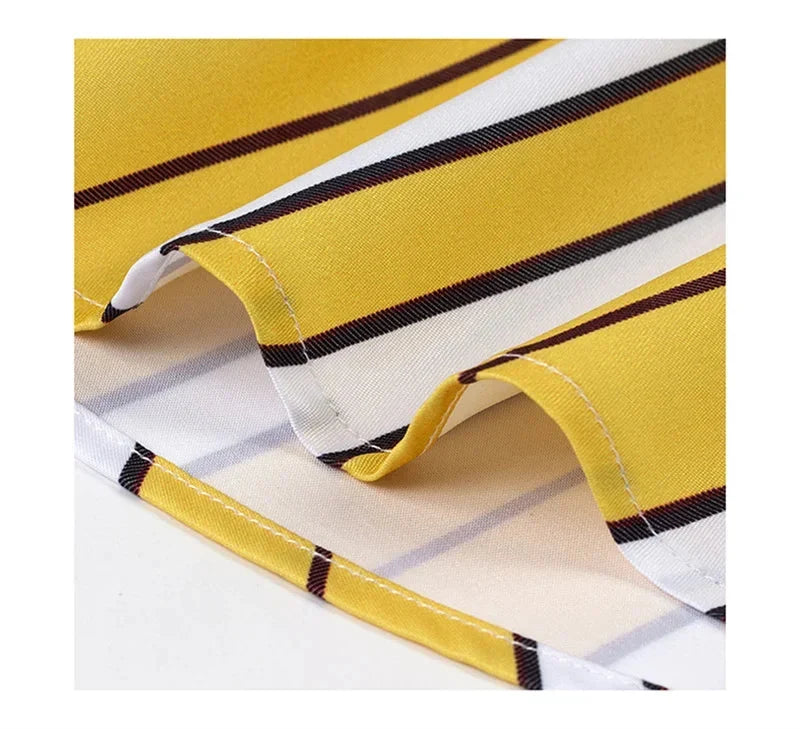 Close-up of a men's striped button-down long sleeve shirt, showcasing the relaxed fit and classic pattern.