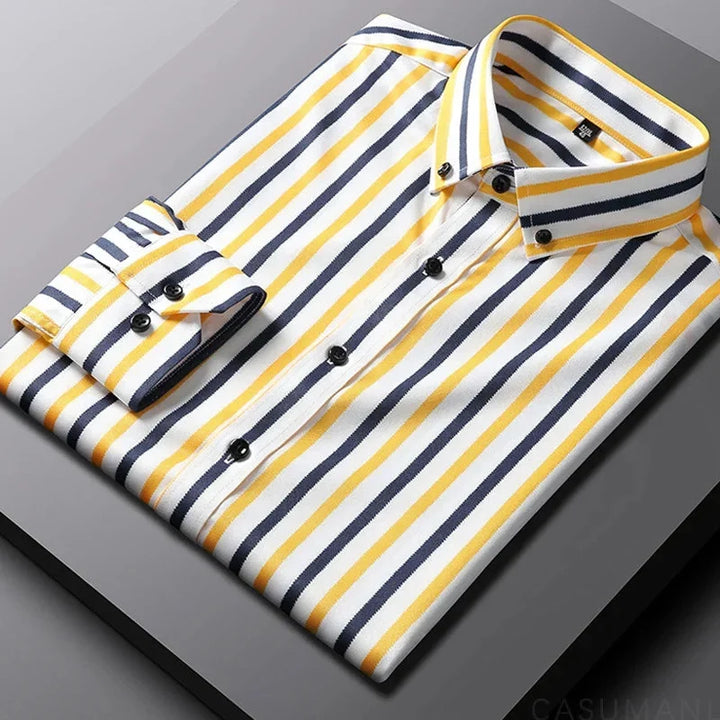 Classic men's striped long sleeve button-down shirt with a comfortable relaxed fit, ideal for modern men's fashion.
