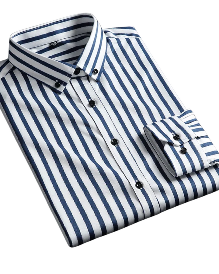 Versatile men's button-down shirt featuring a stylish striped pattern and long sleeves for smart casual comfort.
