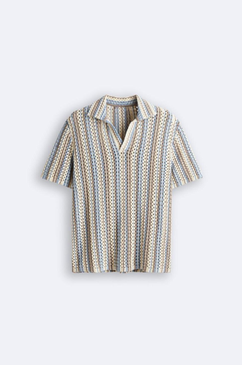 Comfortable men's striped summer polo. Relaxed fit short-sleeve shirt, perfect for warm weather casual and vacation outfits.