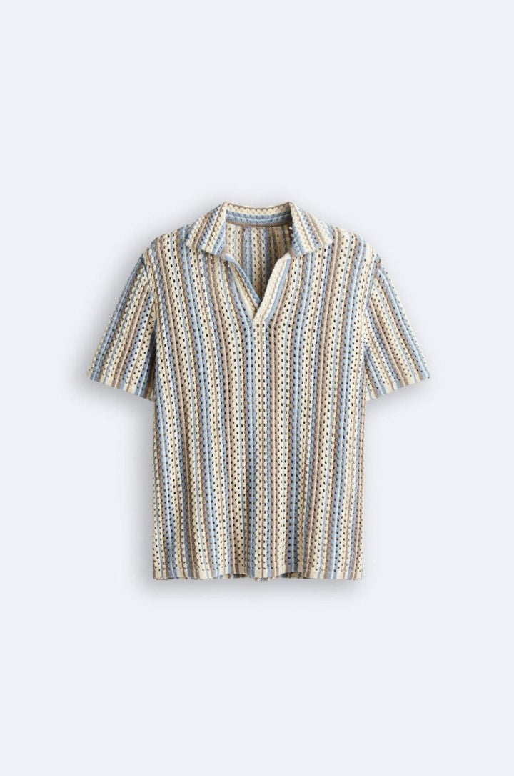Comfortable men's striped summer polo. Relaxed fit short-sleeve shirt, perfect for warm weather casual and vacation outfits.