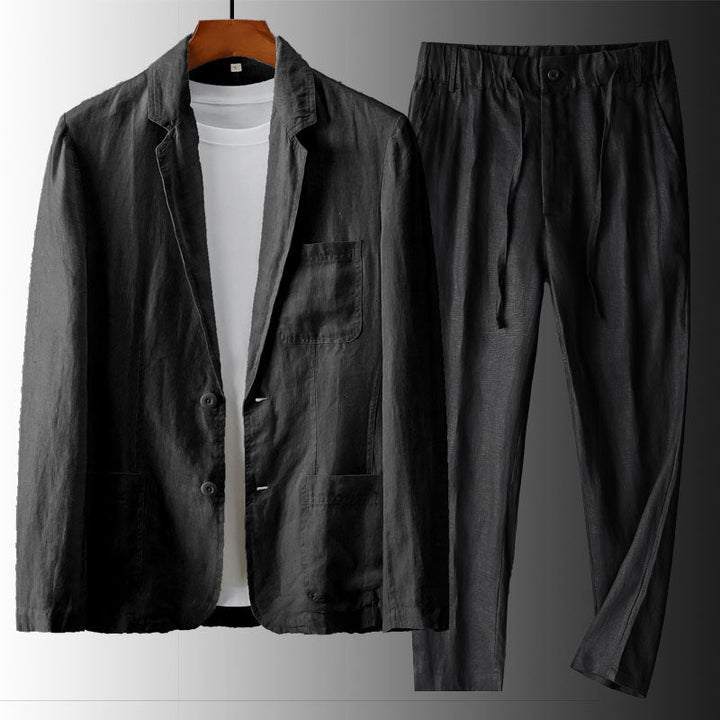 Versatile men's summer suit set for warm weather. Ideal for resort wear, casual events, or semi-formal occasions.