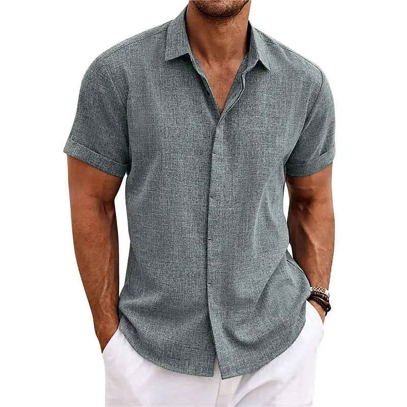 Men's relaxed fit summer button-down shirt. Lightweight, breathable for warm days & casual vacation wear.