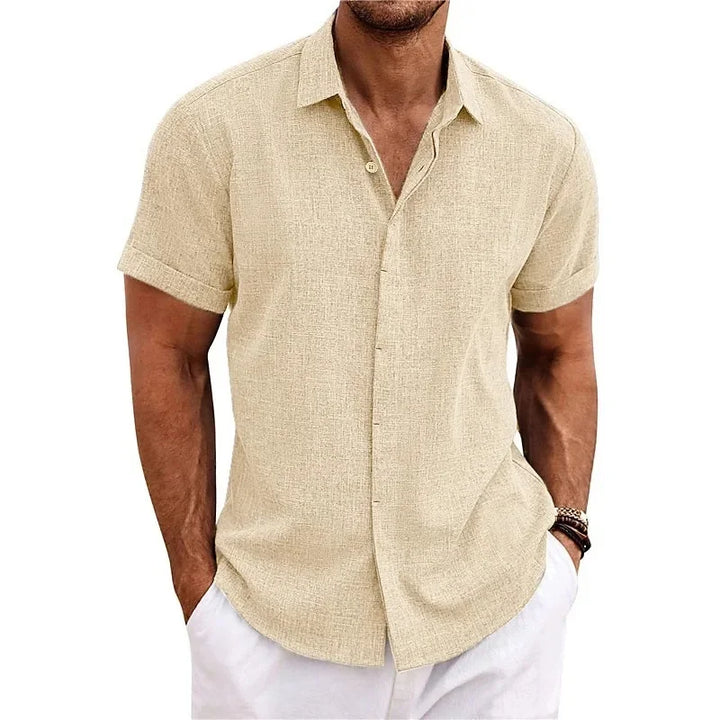 Stylish men's casual button-down shirt. Breathable fabric, ideal for beachwear, summer outings & travel.
