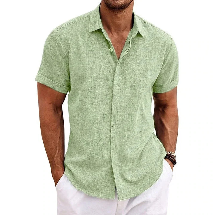Men's warm weather casual shirt. Relaxed button-down style, breathable & lightweight for summer comfort.