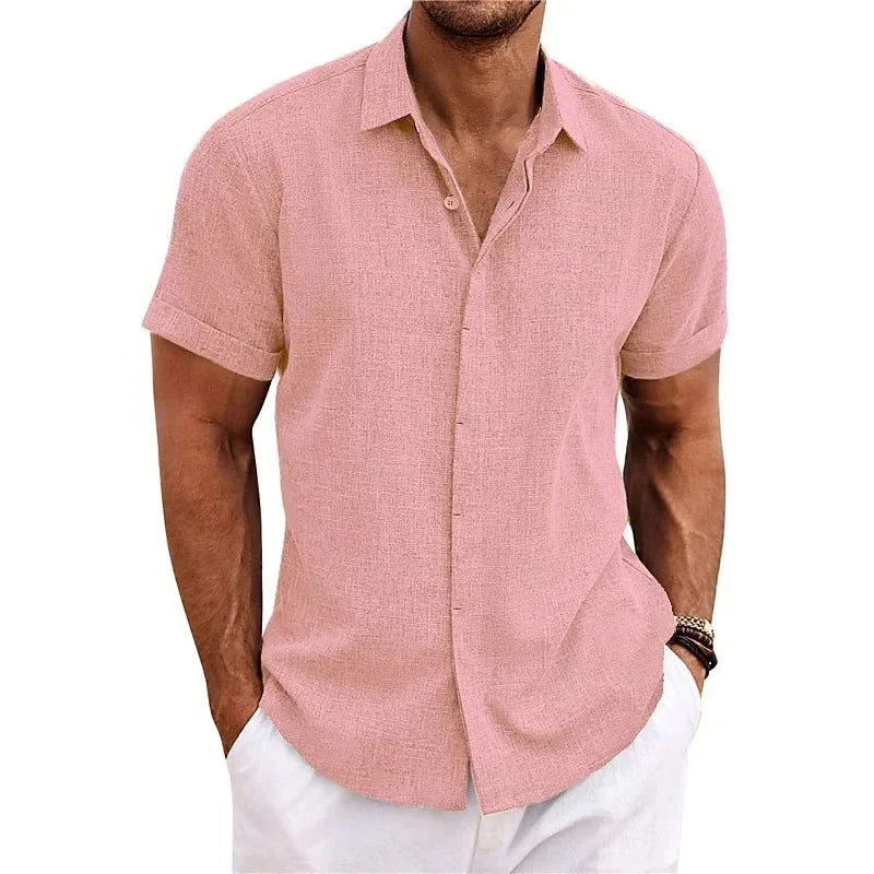 Comfortable men's relaxed fit button-down shirt. Versatile summer wear, ideal for vacation & warm climates.
