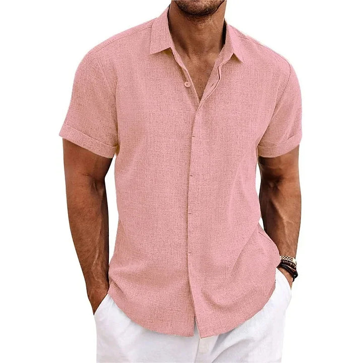 Comfortable men's relaxed fit button-down shirt. Versatile summer wear, ideal for vacation & warm climates.