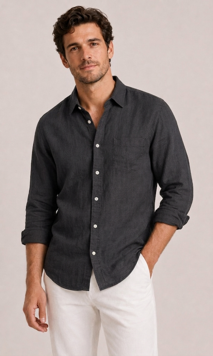 Men's relaxed fit summer button-down shirt, long sleeve, perfect for warm weather casual style.