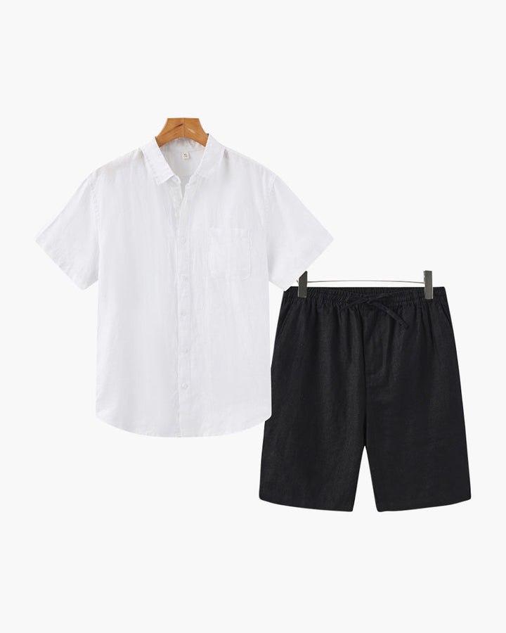 Men's warm weather relaxed fit shirt & shorts set. Effortless two-piece co-ord for summer style.