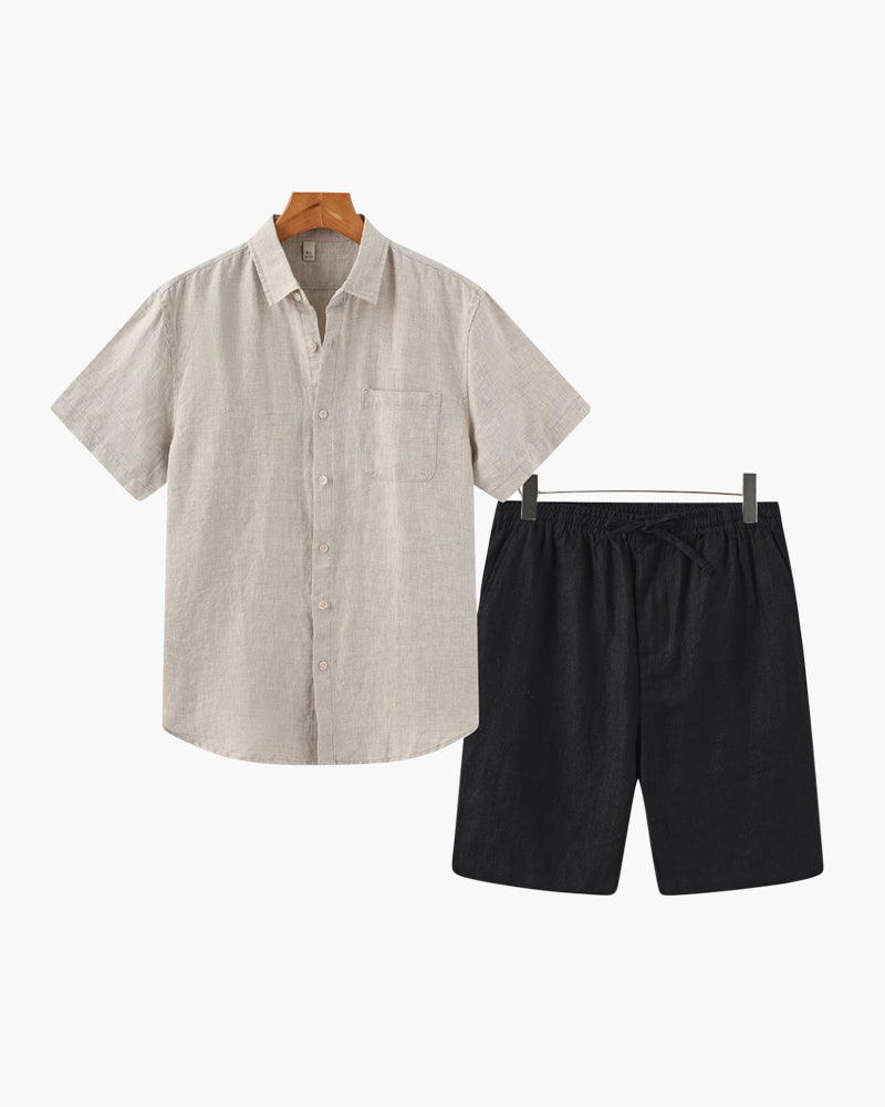 Effortless men's two-piece relaxed fit summer shirt & shorts set. Great for warm weather fashion.
