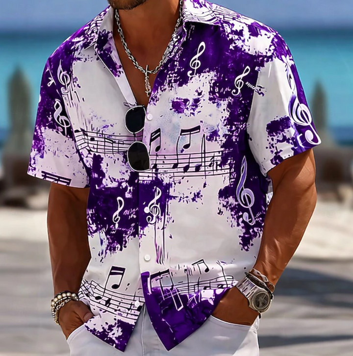 Men's relaxed fit summer shirt with vibrant abstract splash print. Perfect casual short sleeve for vacation.