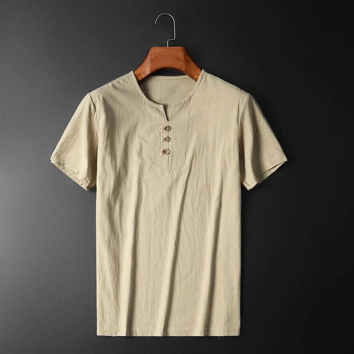 Lightweight men's button-up summer shirt, relaxed fit, ideal for casual wear & warm weather comfort.