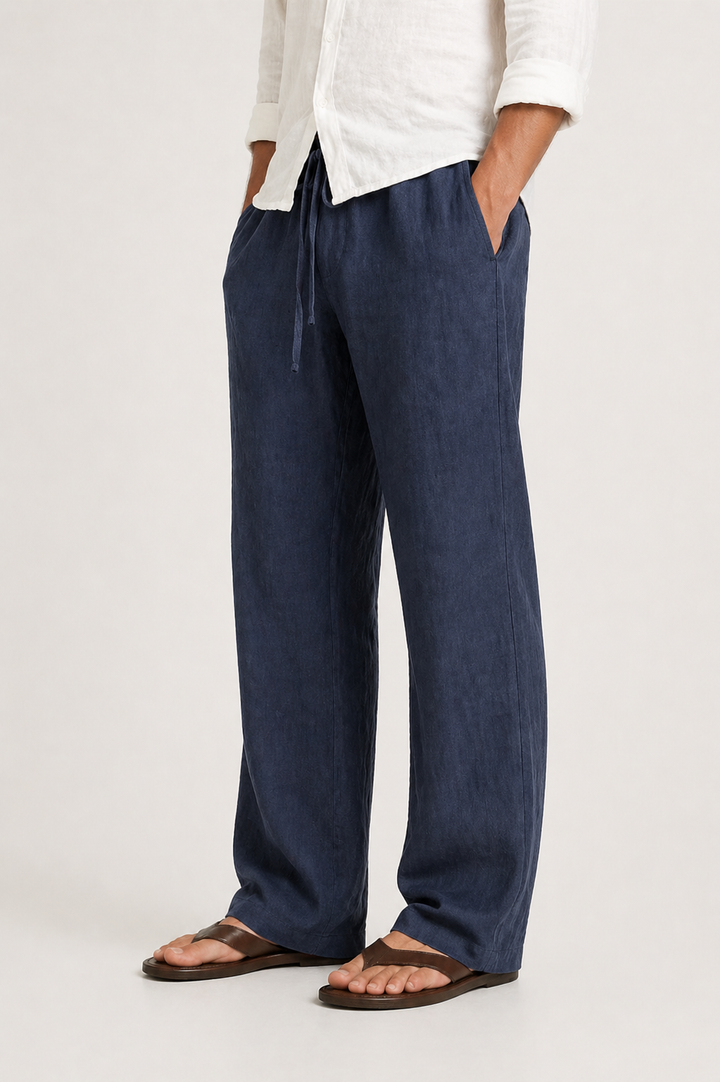Men's relaxed fit summer trousers, drawcord waist for comfort & casual style. Lightweight & versatile.
