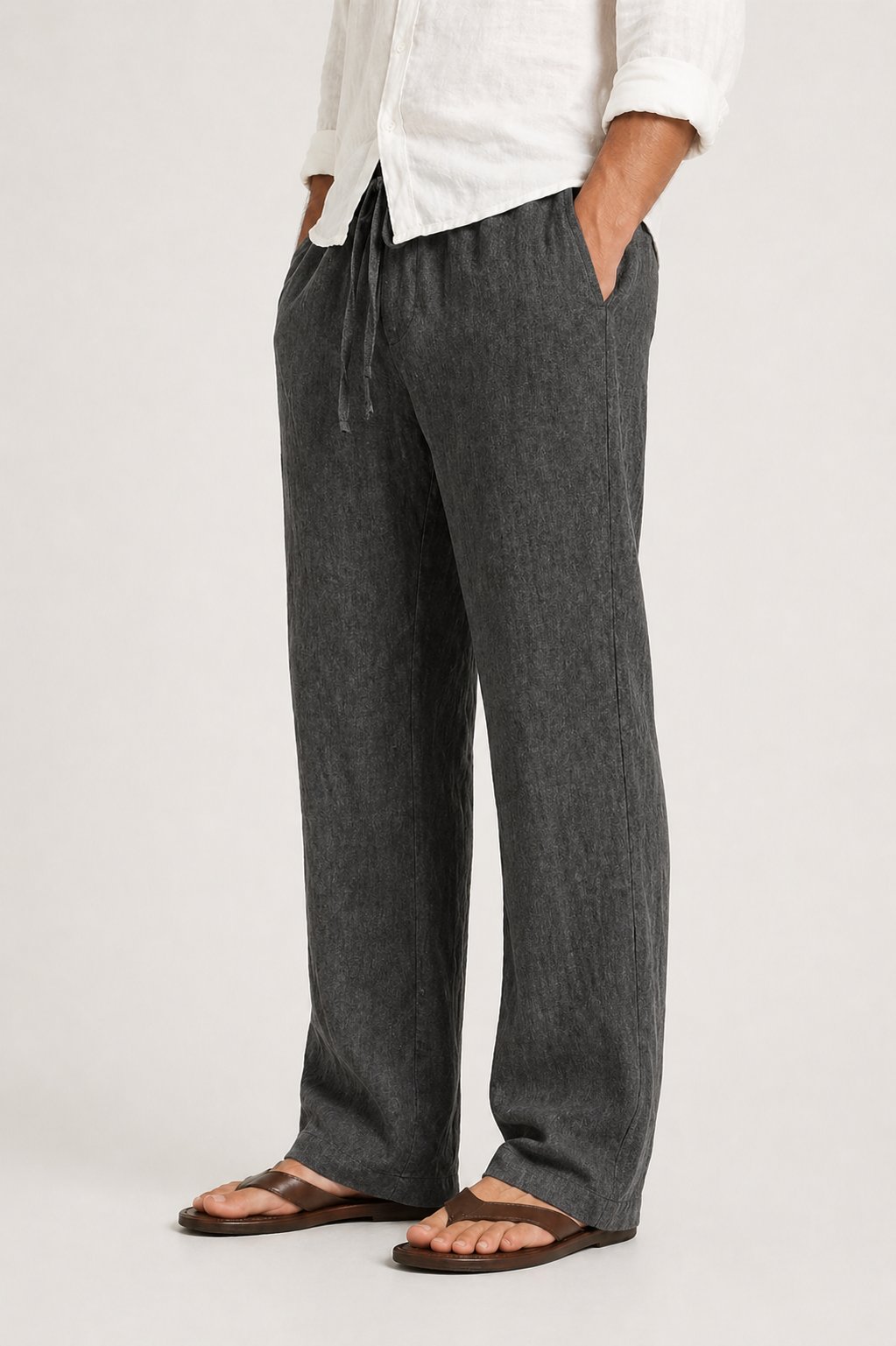 Casual chic men's summer drawstring pants, relaxed fit ideal for vacation & travel comfort.