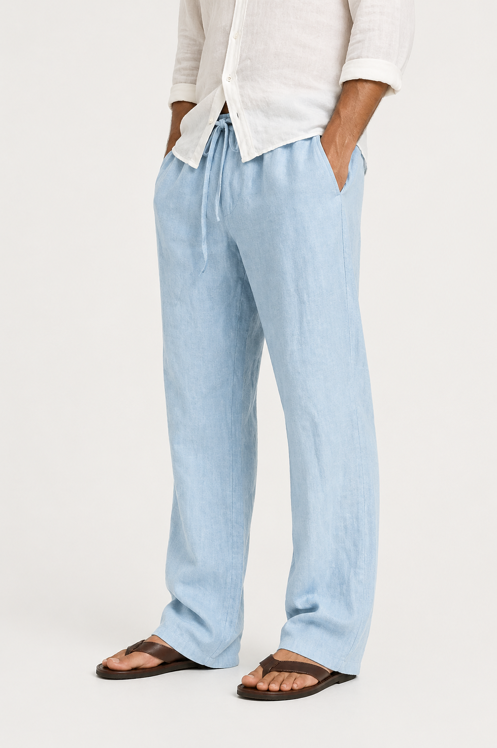 Comfort fit men's lightweight summer trousers with drawcord waist, perfect for everyday & smart casual.