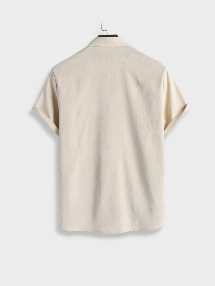 Comfortable men's vacation outfit. Relaxed fit short sleeve shirt and matching shorts for summer.