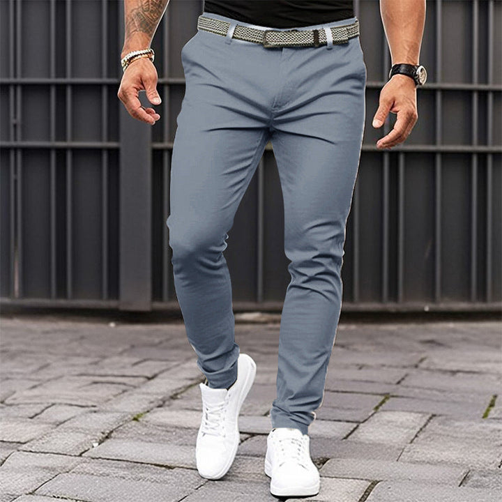 White men's comfort pants with a relaxed fit, perfect for all-season casual wear. Stylish and versatile bottoms.