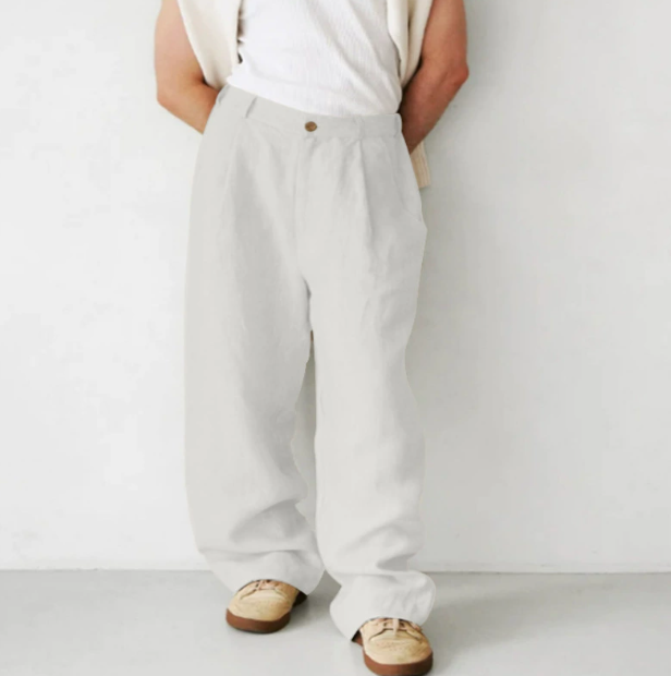 Light gray men's relaxed fit trousers, offering ultimate comfort and effortless style for casual everyday wear.