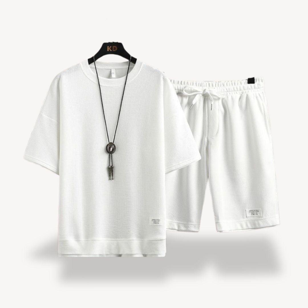 Comfortable men's relaxed fit shorts and tee set. Perfect casual summer loungewear.