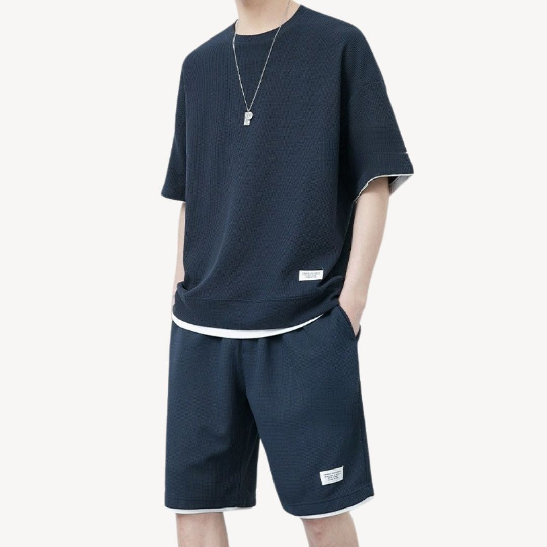 Stylish men's relaxed fit shorts & t-shirt set. Perfect ultimate comfort summer outfit.