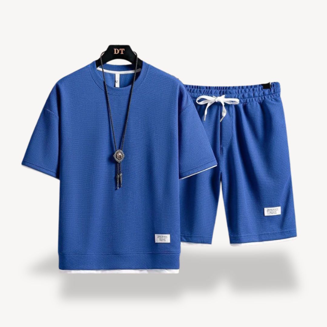 Two-piece men's relaxed fit shorts set. Ultimate comfort loungewear for men's fashion.