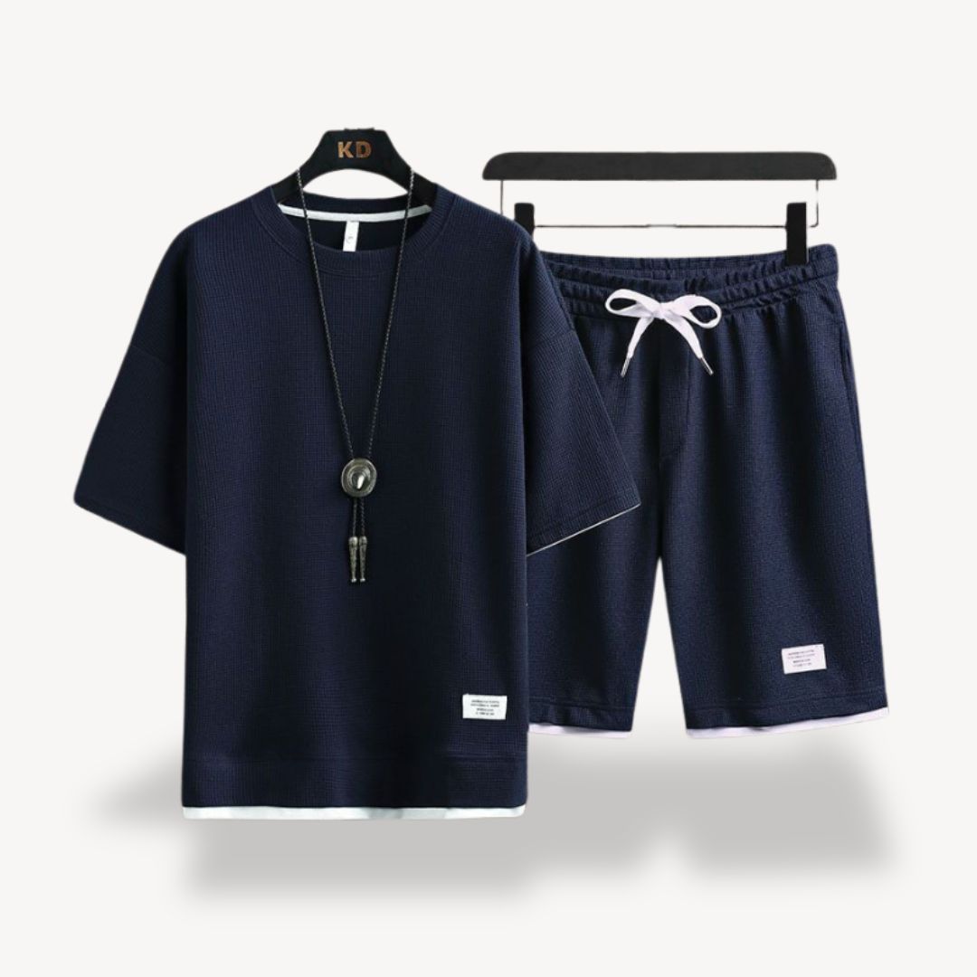 Men's ultimate comfort relaxed fit shorts set. Casual t-shirt and shorts for summer fashion.
