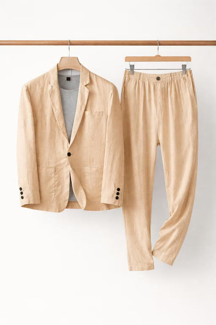 Lightweight men's relaxed fit two-piece suit, ideal for comfortable and stylish spring and summer formal or smart casual events.