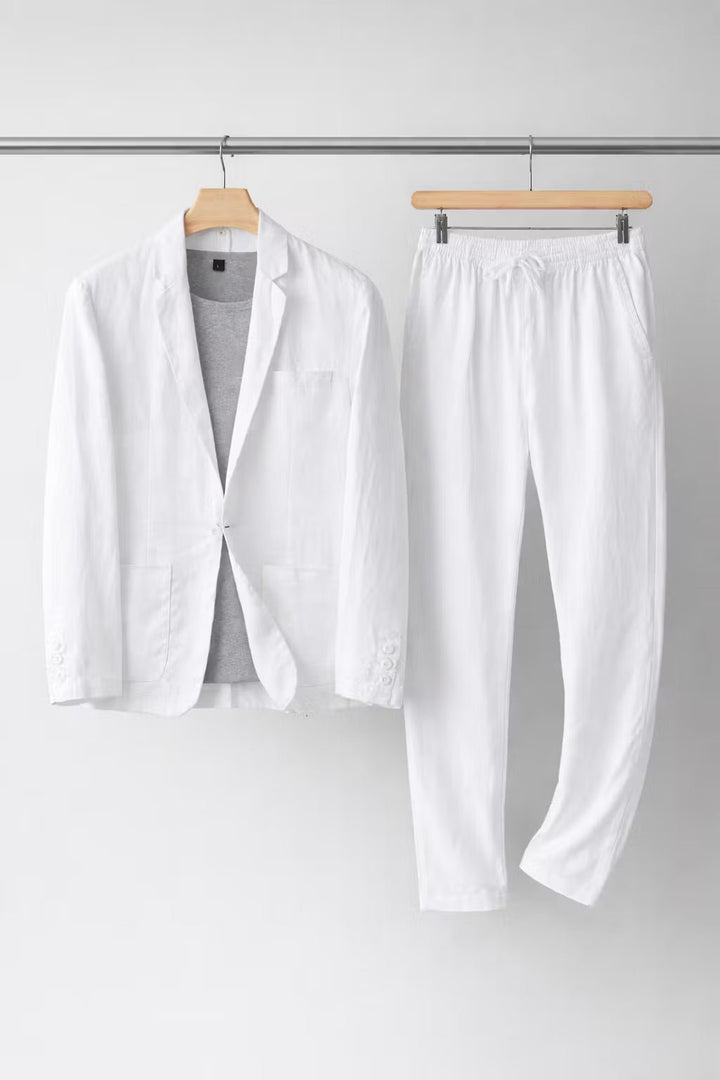 Effortlessly stylish men's relaxed fit two-piece suit, comfortable for formal or smart casual spring/summer occasions.