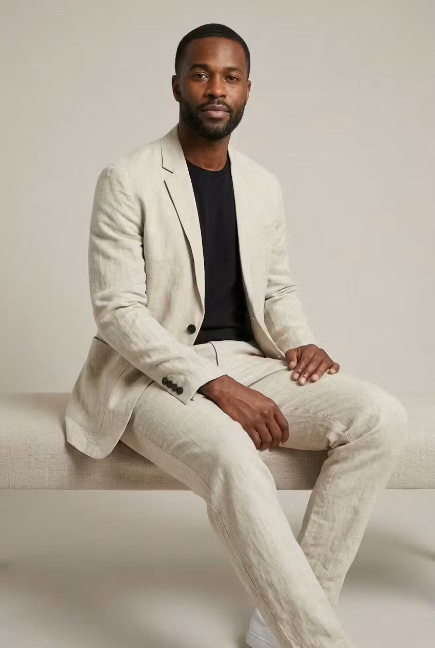 Stylish men's relaxed fit blazer, part of a two-piece suit, ideal for modern smart casual or formal wear.